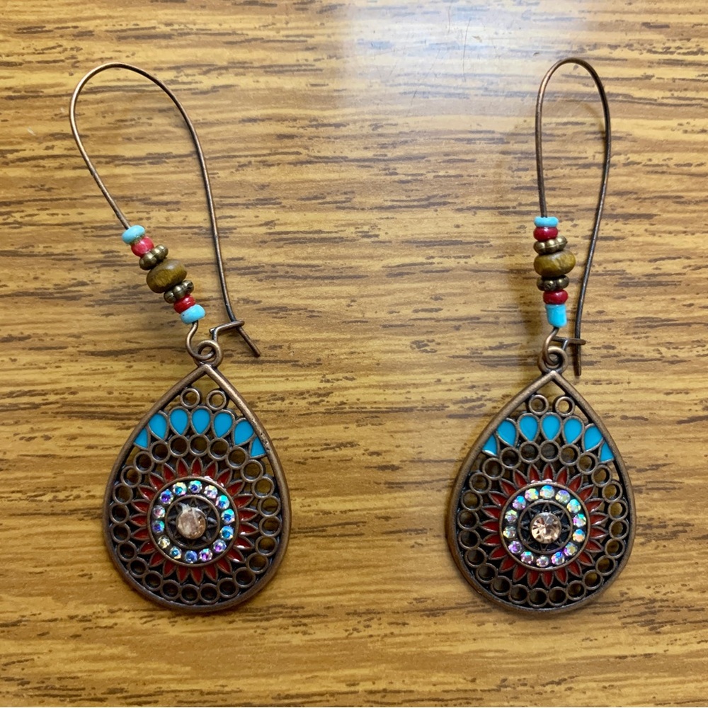 Boho Copper Teardrop Dangle Earrings